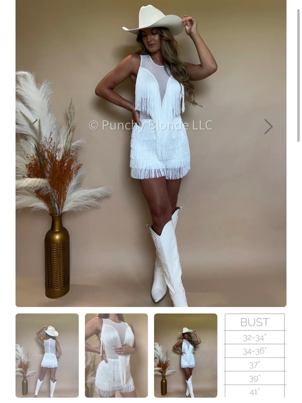 Fringe V‑Neck Romper in White - Picture 2 of 4